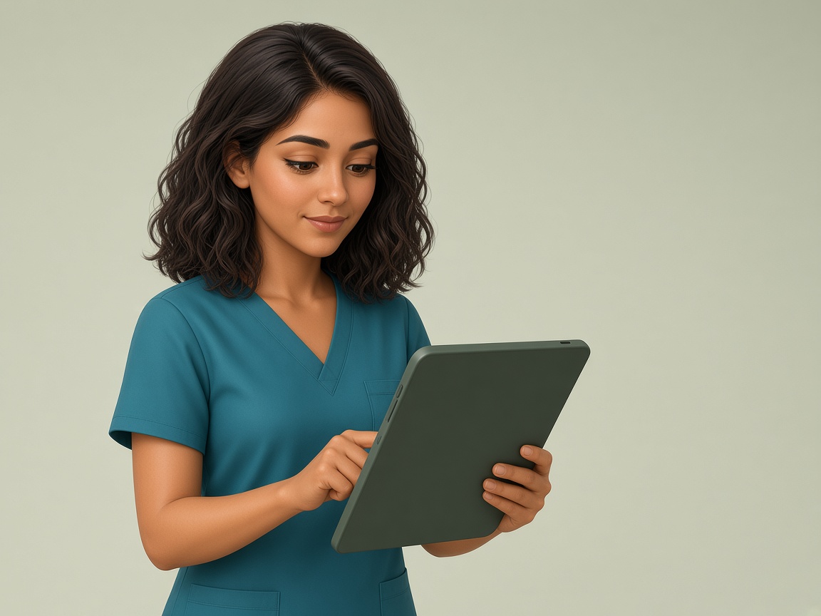 A client status tablet and the Saaniya mascot