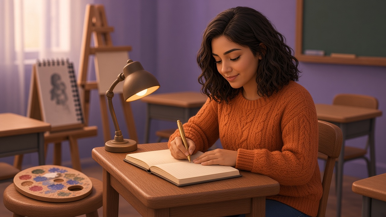 The Saaniya mascot writing at a teaching desk